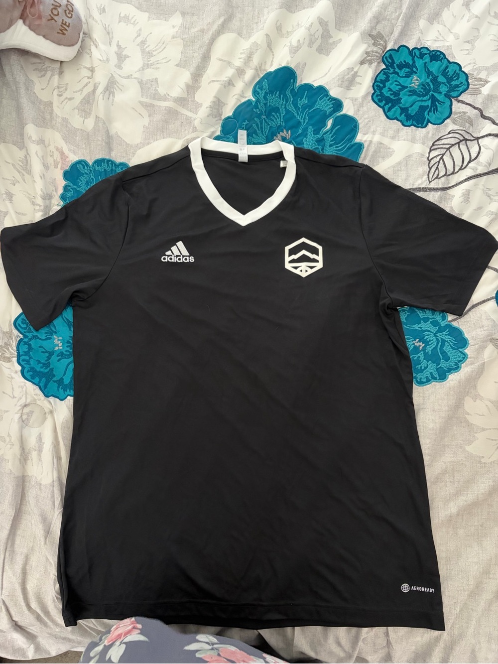 adidas Black Men's V-Neck Soccer Jersey with White Trim